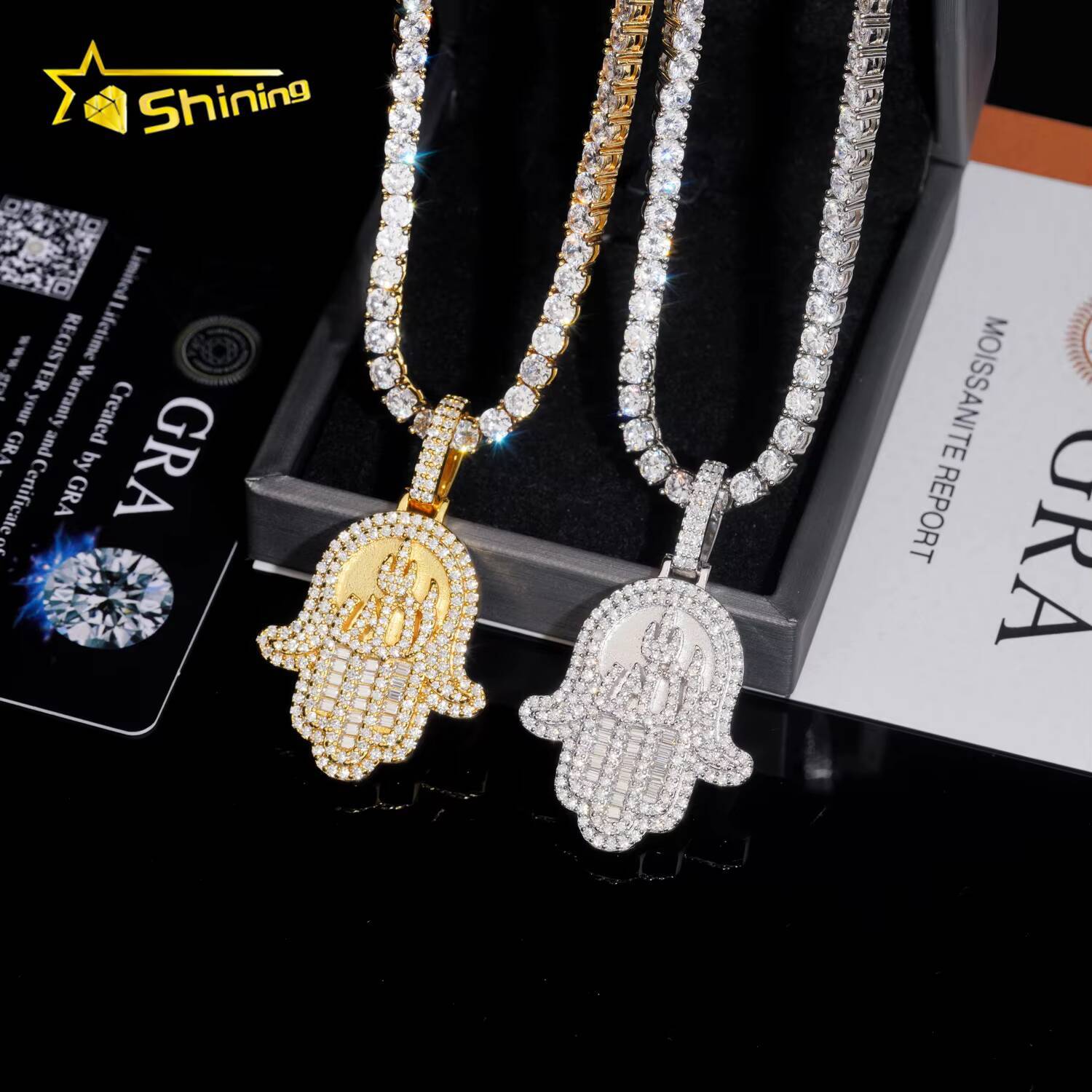 Men Jewelry Pass Diamond Tester 14K 18K Gold Plated 925 Silver Hamsa Iced Out VVS Moissanite Pendant Hip Hop Pendant