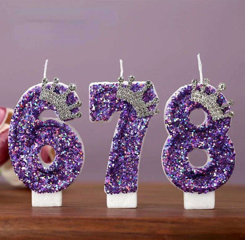 New handmade production Purple crown Birthday Candles number 0-9 Princess cake decoration candles Anniversary Party decorations S260204