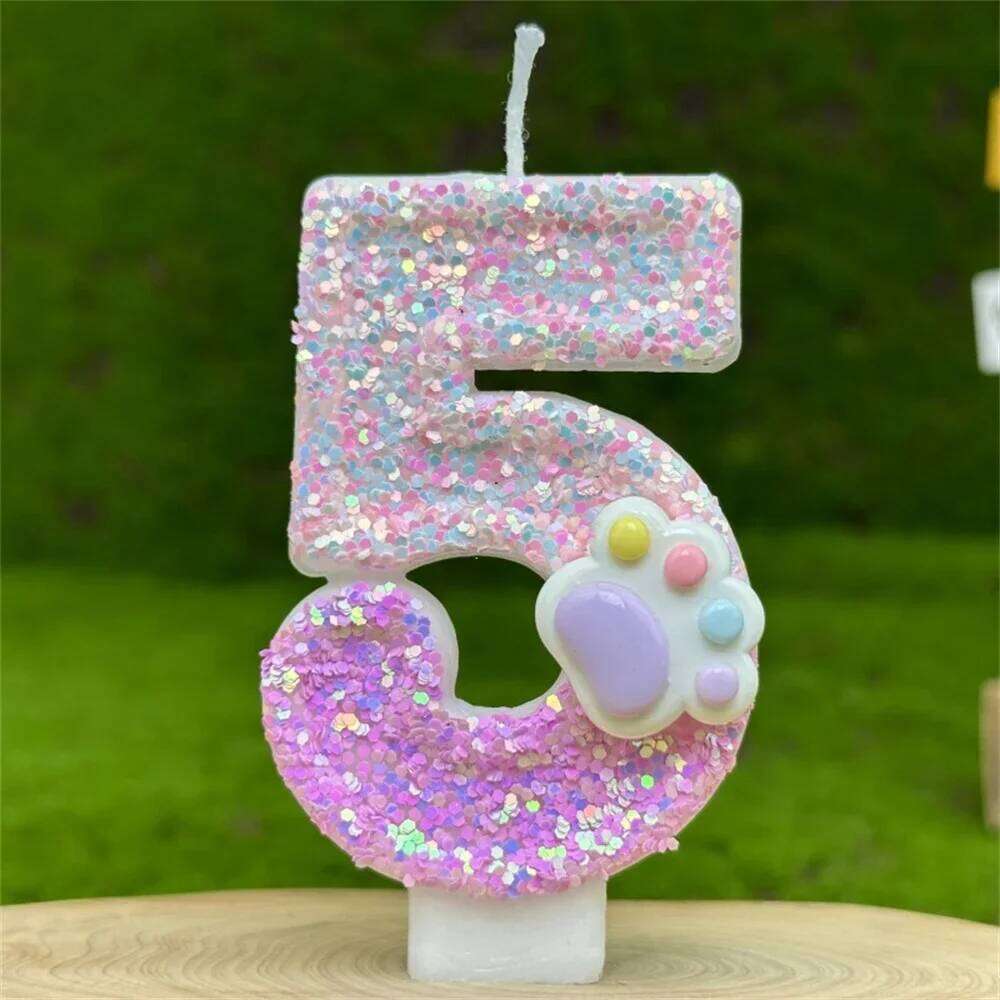 3D Decorating Glitter Pink Claw Theme Number Candles Topper Birthday Party Cake Decoration S260204