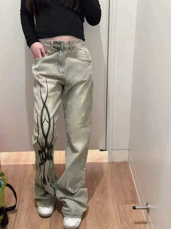 Y2K Loose Casual Jeans Letter Graphic Printing Versatile High Waist Jeans Hip Hop Fashion Men Women Vintage Washed Strtwear X251205