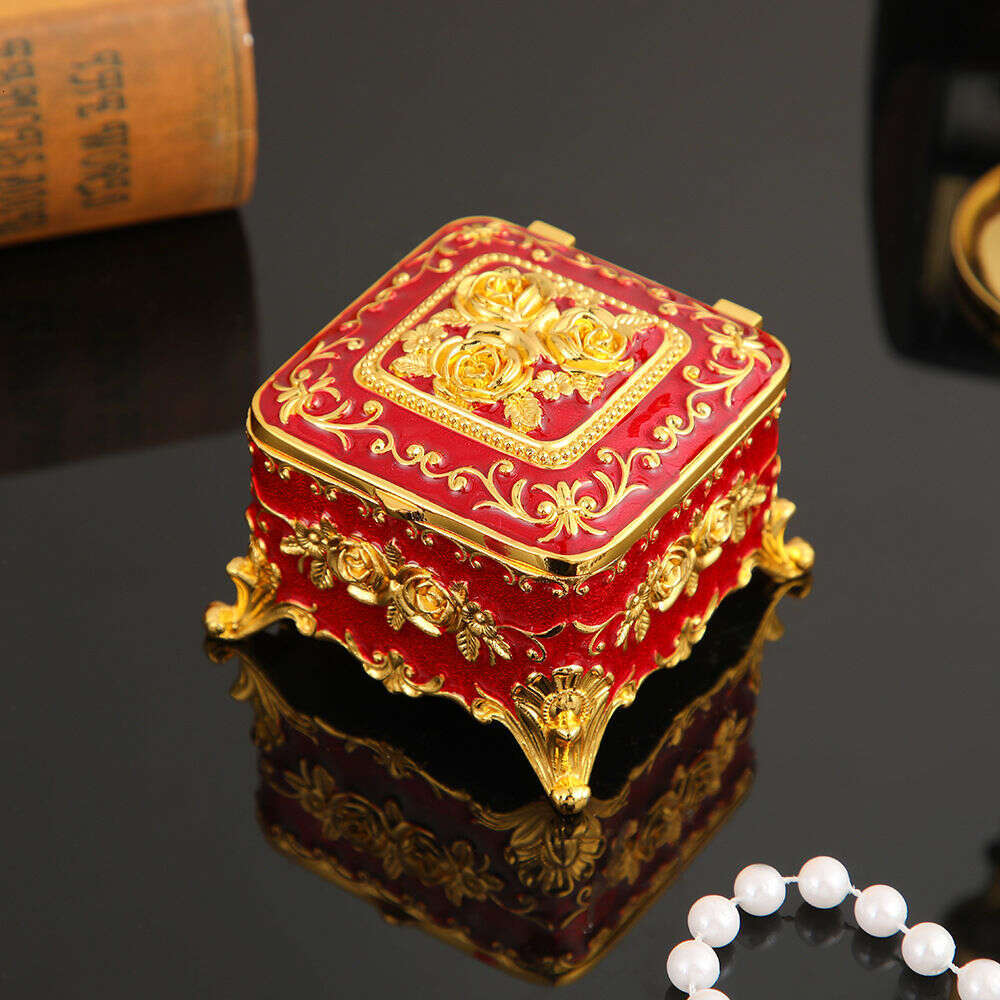 European Retro Metal Exquisite Enamel Necklace Storage Niche Light Luxury Princess Jewelry Box