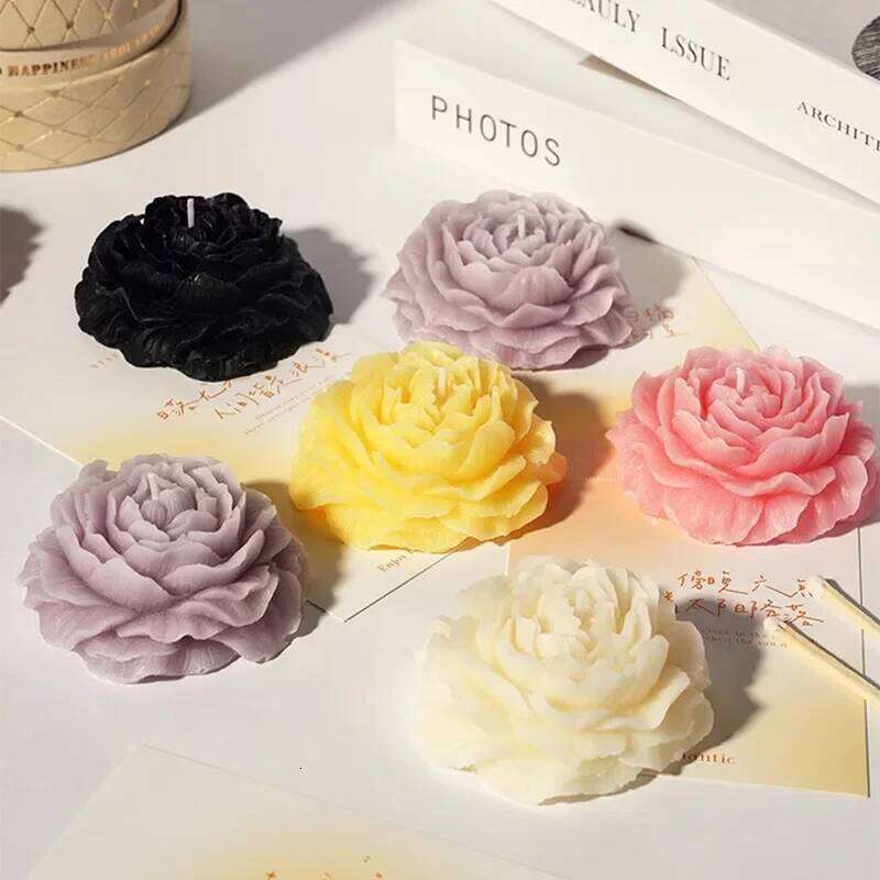 1Pc Beautiful Peony Flower Scented Candle Smokeless Low Temperature Soy Wax Aromatherapy Candles Ornament Home Decoration Gifts S260204