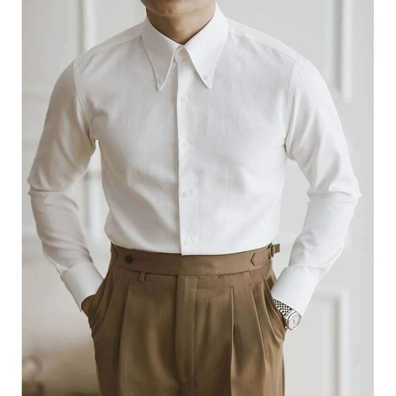 Italian slim fit shirt, men's long sleeved casual business dress big pointed collar shirt, size template according to product description