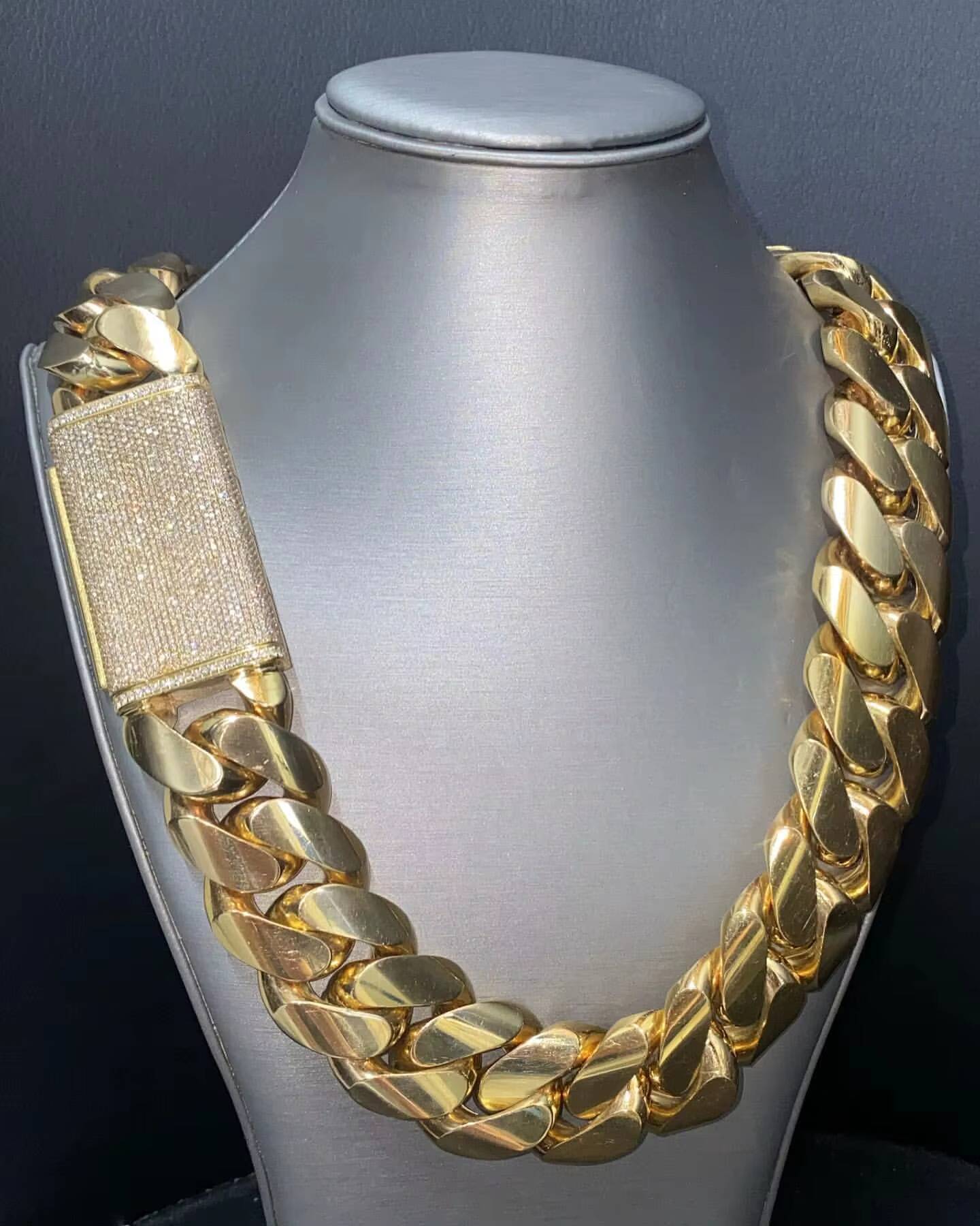 14K Yellow Gold Handmade VVS1 Moissanite 925 Sterling Silver, Men's Cuban Chain