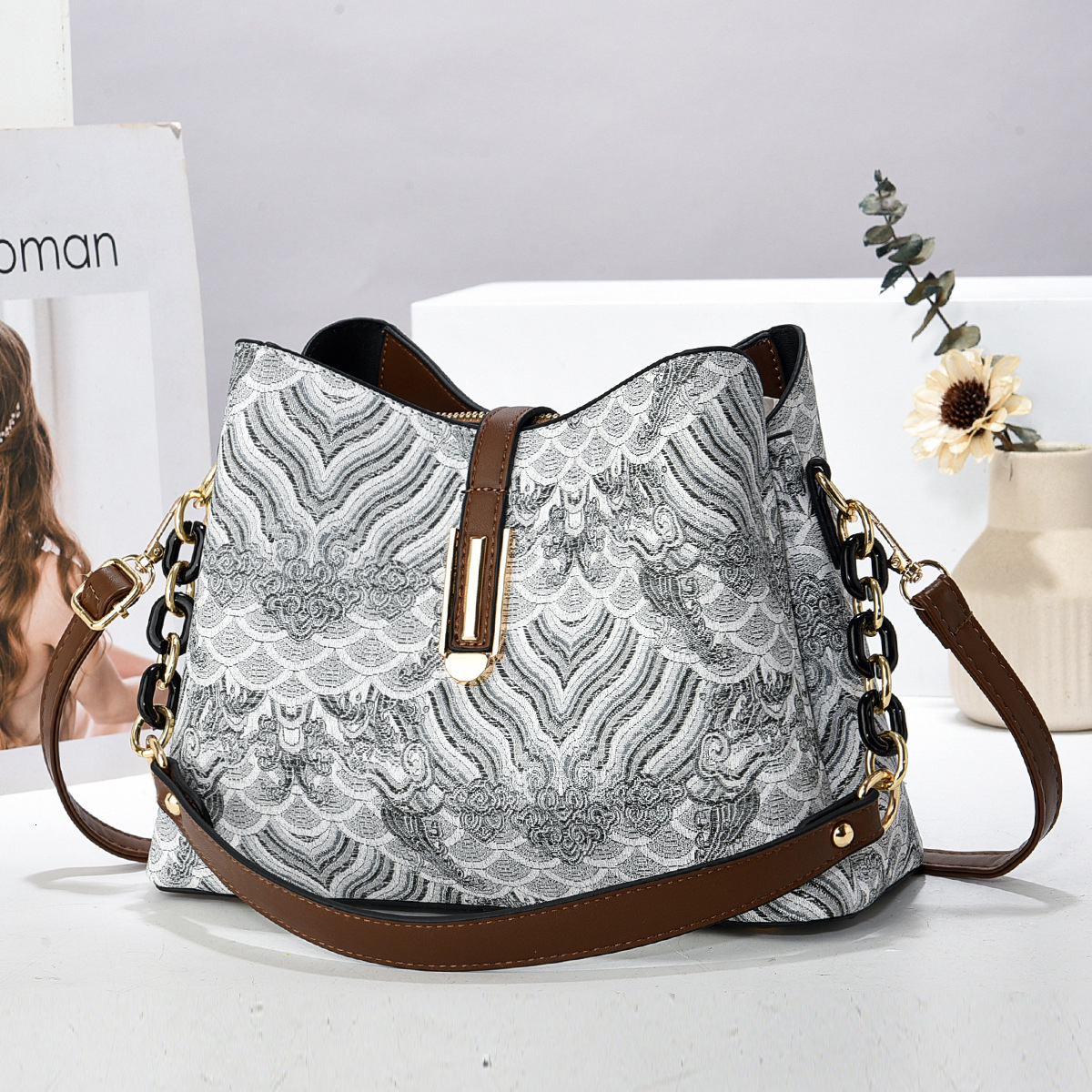 Feiyan Free Shipping Designer Bag Fashionable Texture Embroidered Shoulder Bag Printed Shoulder Bag High-end Luxury Women's Dinner Bag