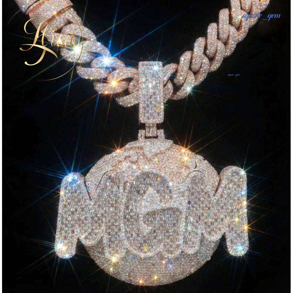 Custom Iced Out Vvs Moissanite Name Letter Men Hip Hop Style Baguette Number Diamond Initial 3D Chain Pendant Jewelry