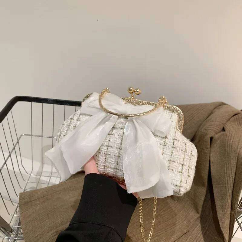 Bow Fairy Evening Bags Clutch Metal Handle Handbags for Women Wedding Party Bridal Clutches Purse Chain Shoulder Bag C260204