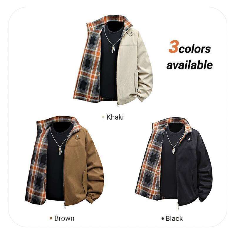 Fashionable Casual Double-Sided Reversible Plaid Collar Jacket Men's Autumn/Winter Trendy Versatile High-End Outerwear