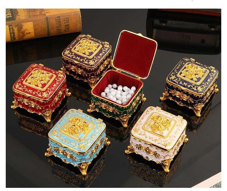 European Retro Metal Exquisite Enamel Necklace Storage Niche Light Luxury Princess Jewelry Box