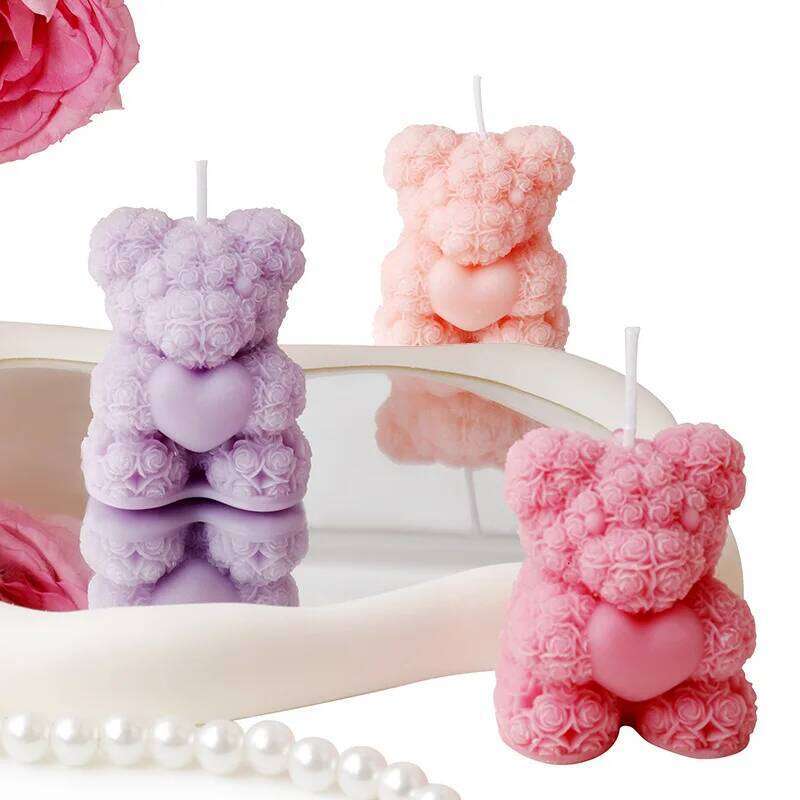 Rose Bear Scented Candles - Cute Decorations & Handmade Gifts Women / Friends, Ideal for Wedding Souvenirs, Valentine's Day S260204