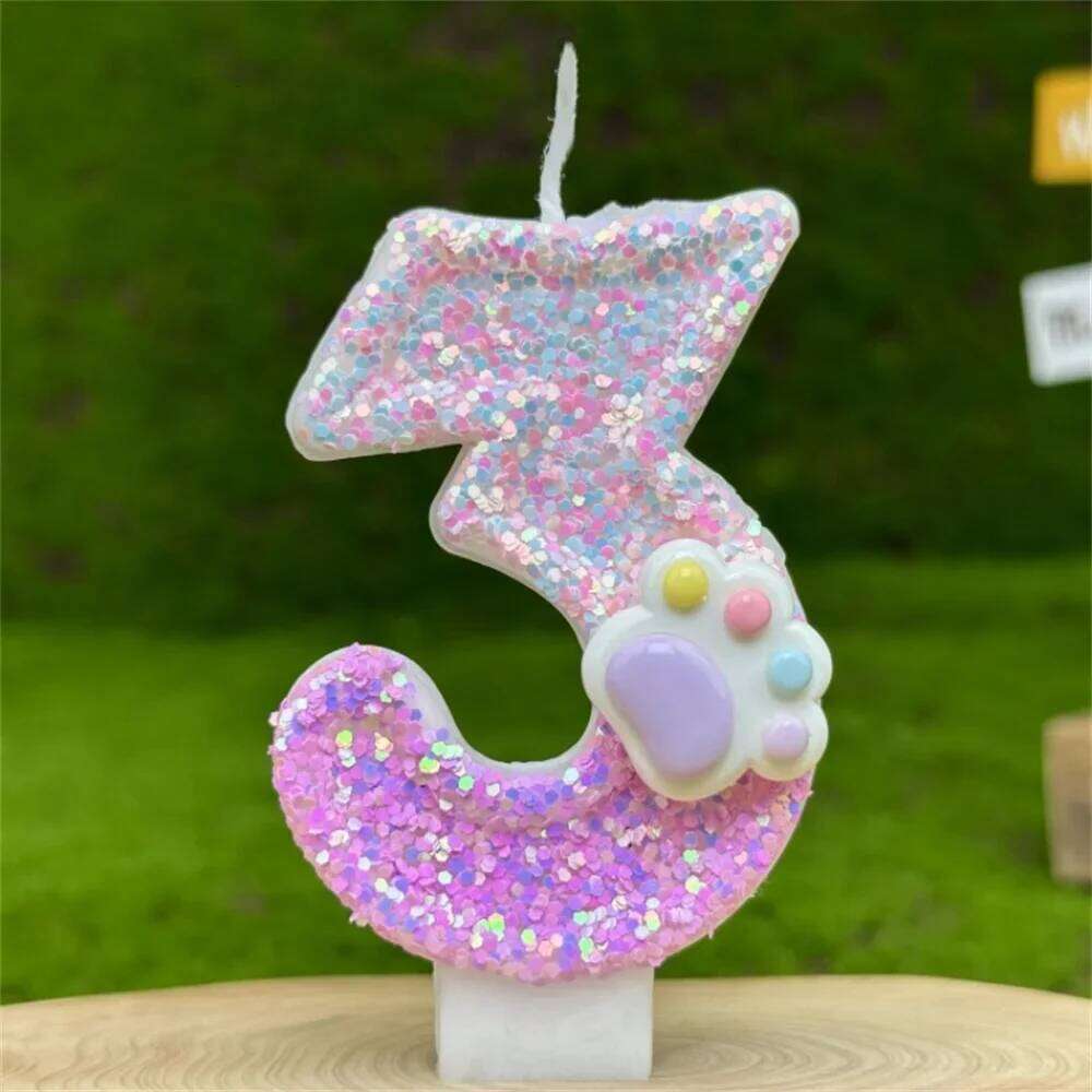 3D Decorating Glitter Pink Claw Theme Number Candles Topper Birthday Party Cake Decoration S260204