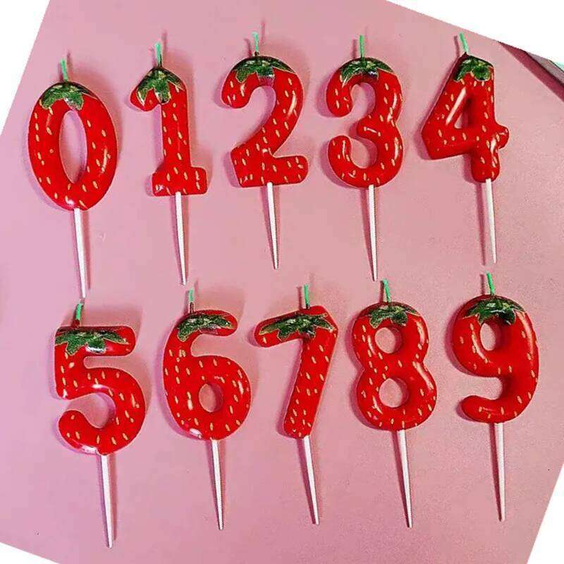 1pc Strawberry Cake Candle, 0-9 Number Perfect for Anniversary, Birthday & Party Decorations, Celebration Candle S260204