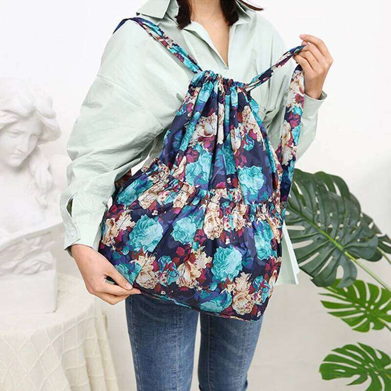 2022 Fashion Vintage Drawstring Women Large Capacity Flower Ethnic Style Waterproof Nylon Rucksack Shoulders Backpacks Z260204