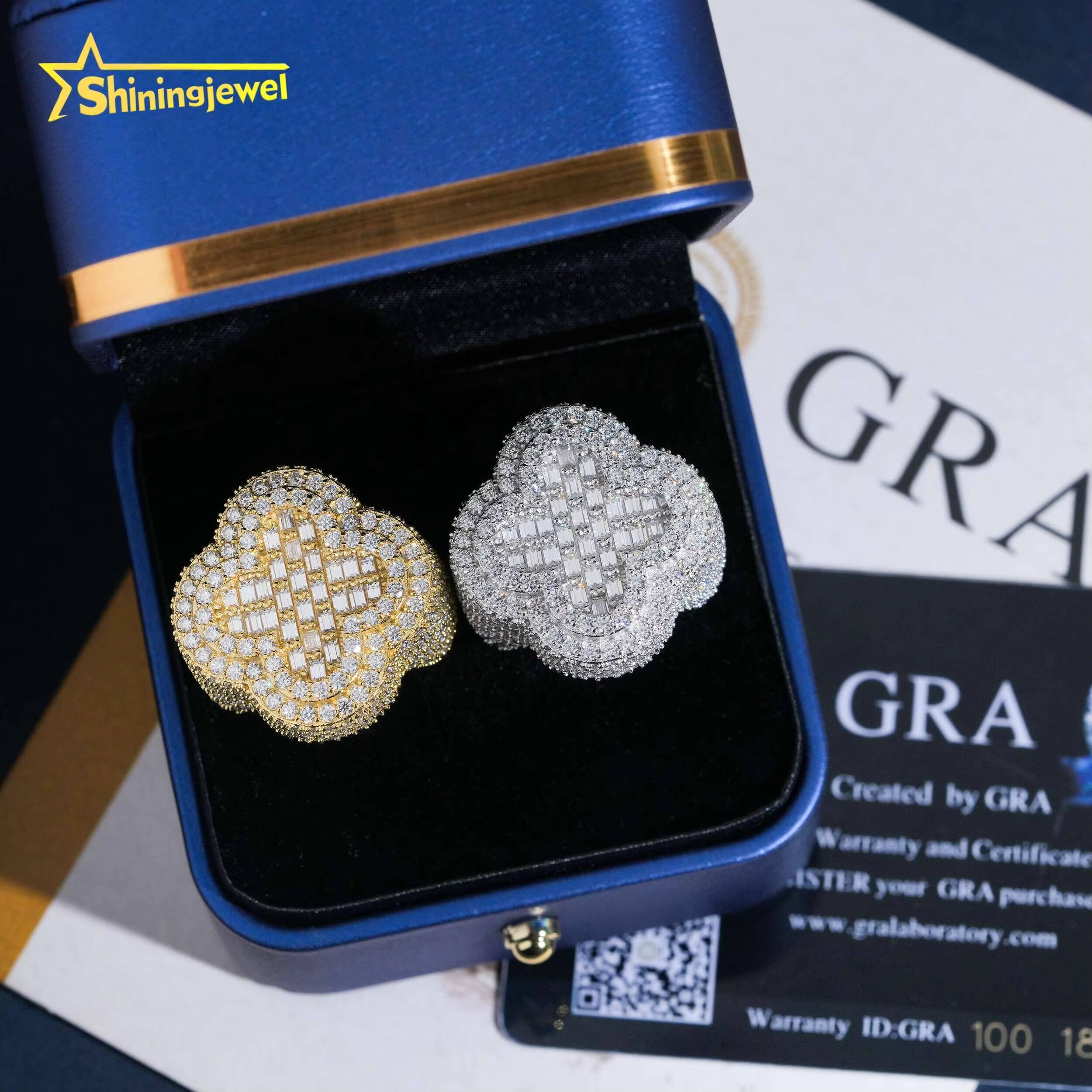 Stock Pass Diamond Tester Ring Moissanite Hip Hop Jewelry 925 Silver Fully Iced Cross Baguette Moissanite Ring Hip Hop for Men