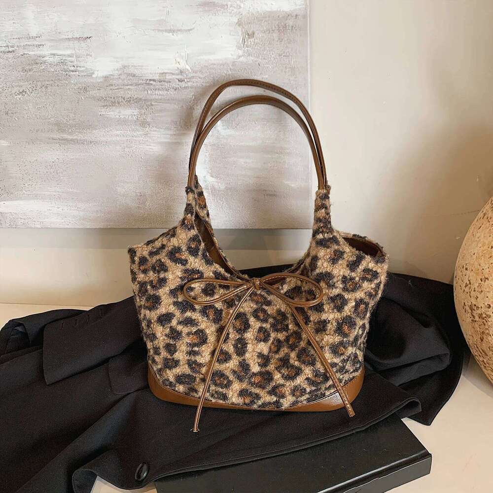 Rayon Leopard Print Shoulder Versatile Underarm with Bow Commuter Bag for Women Work Shopping Travel Daily C260204
