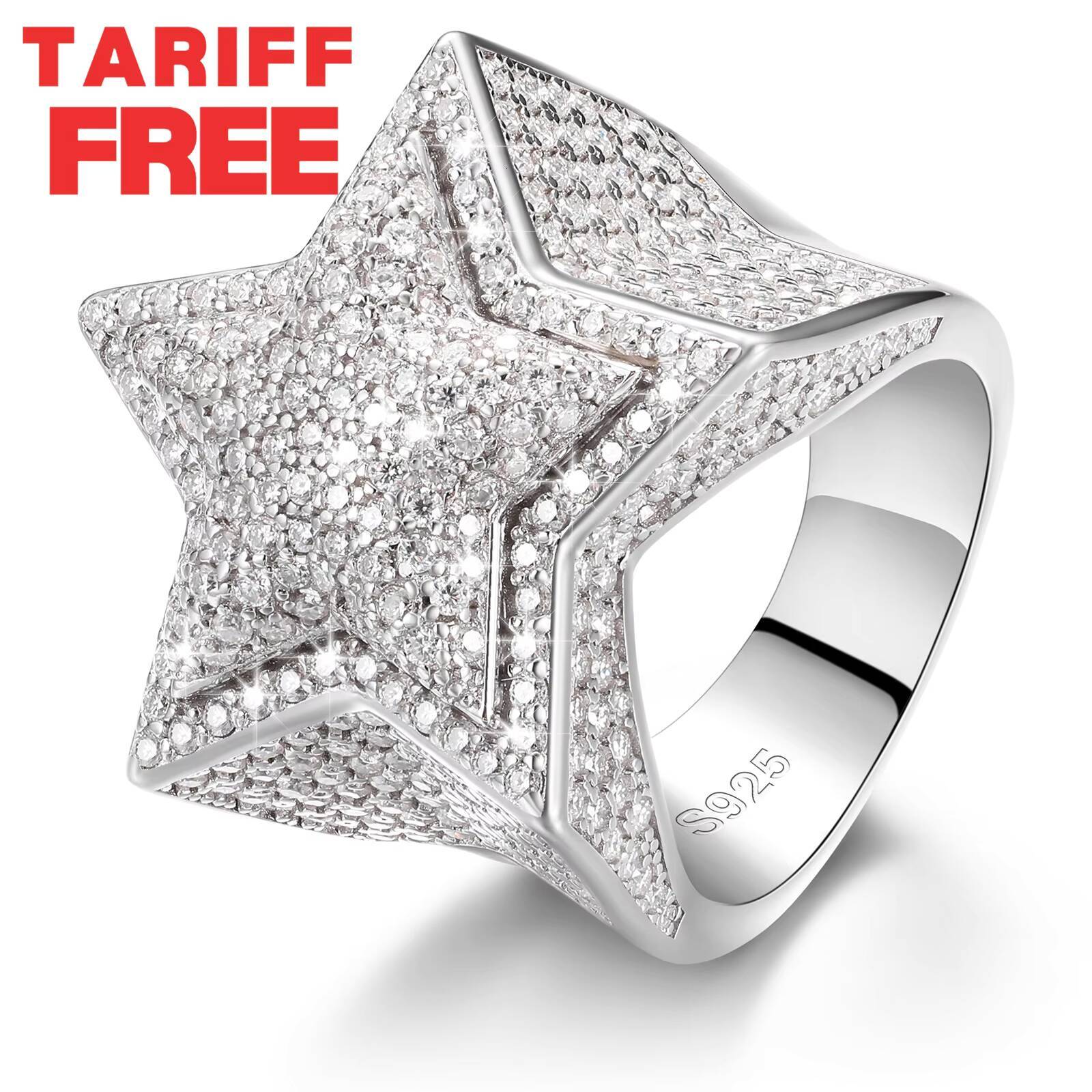 Hiphop Men Women Fine Jewelry Iced Out Gold Plated 925 Sterling Silver VVS Moissanite Diamond Star Ring With GRA Certificate