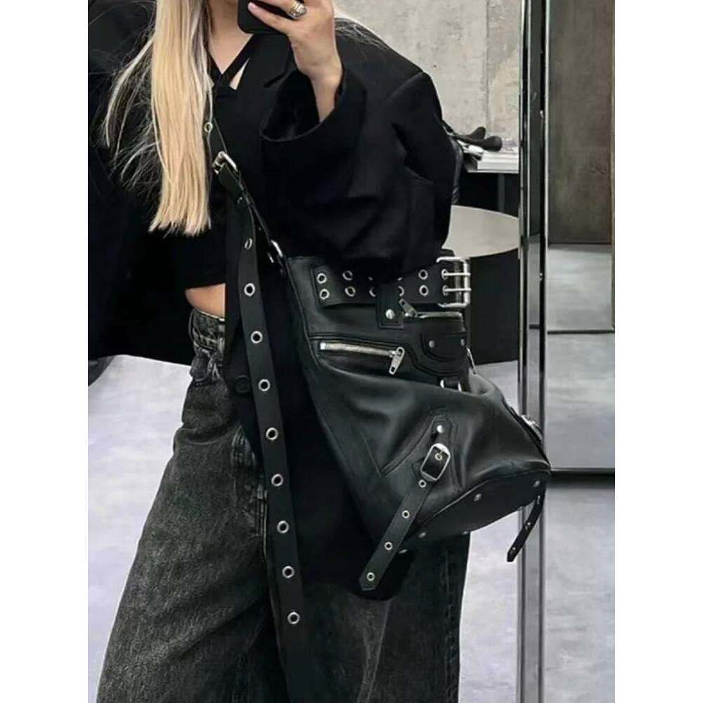JIAERDI High Street Vintage Handbag Women New Rivet Large Capacity Casual Crossbody Bags Ladies Moto Biker Black Messenger Bag C260204