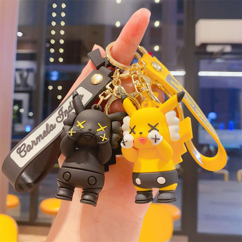 Cute Cartoon Sesame Street Pikachu Silicone Keychain Backpack Car Creative Key Pendant Doll Gift Wholesale L260203