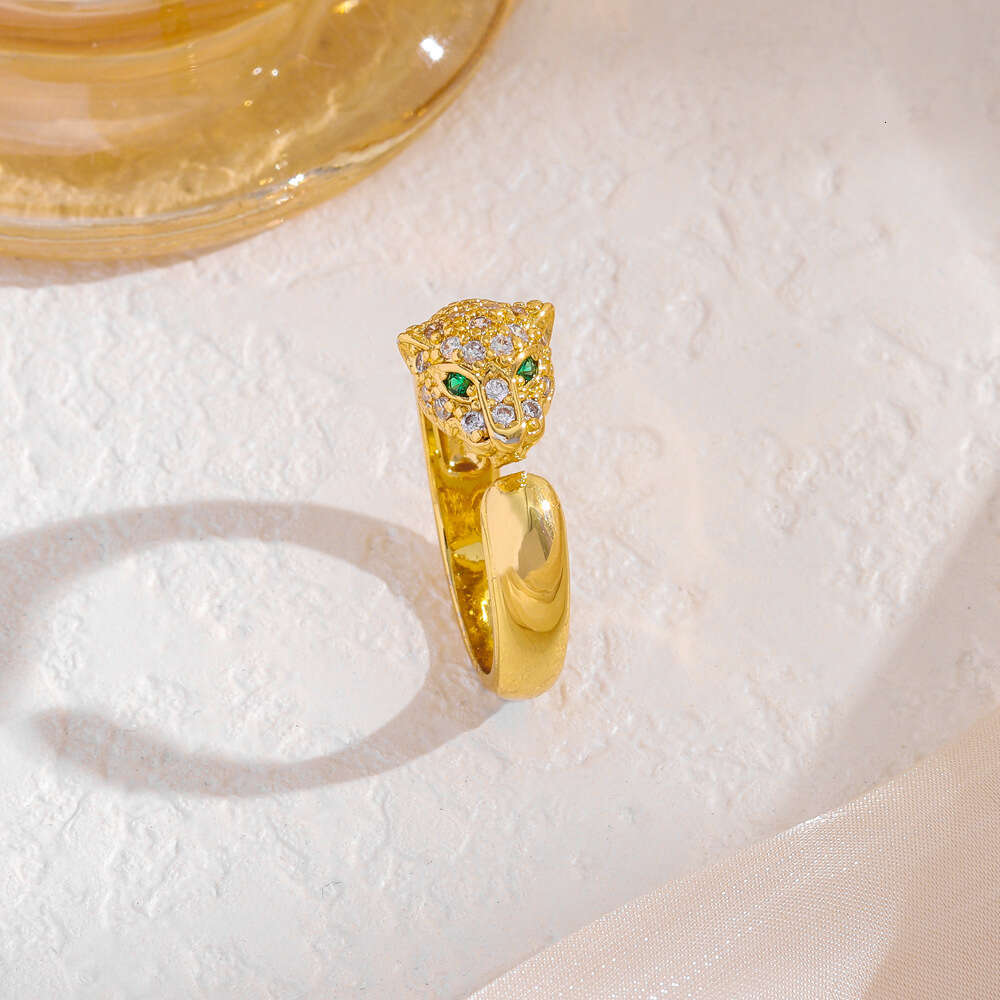 Micro Pave Zirconia Light Luxury High-end Leopard Head Ring for Women, Niche Retro Adjustable Open Ring