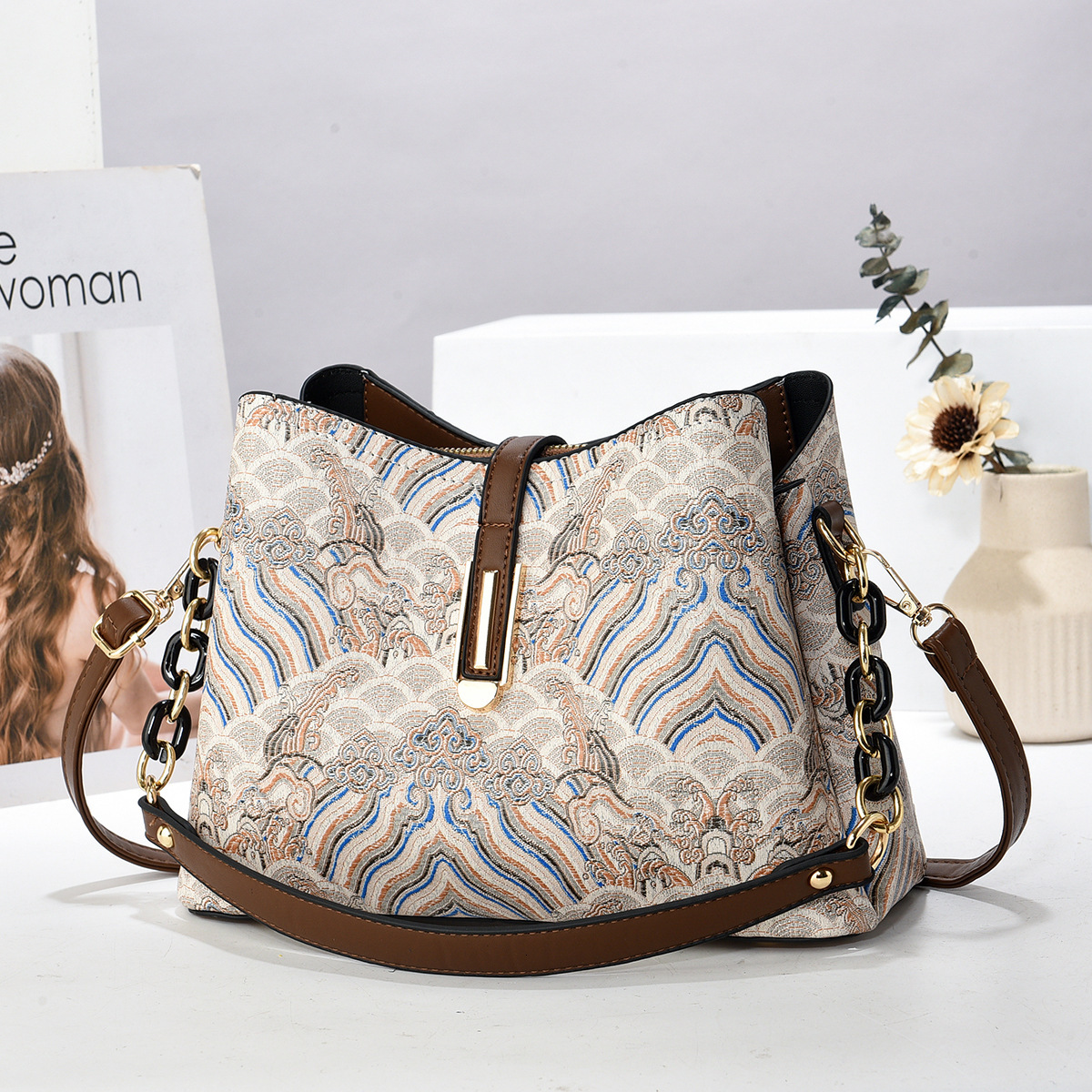 Feiyan Free Shipping Designer Bag Fashionable Texture Embroidered Shoulder Bag Printed Shoulder Bag High-end Luxury Women's Dinner Bag
