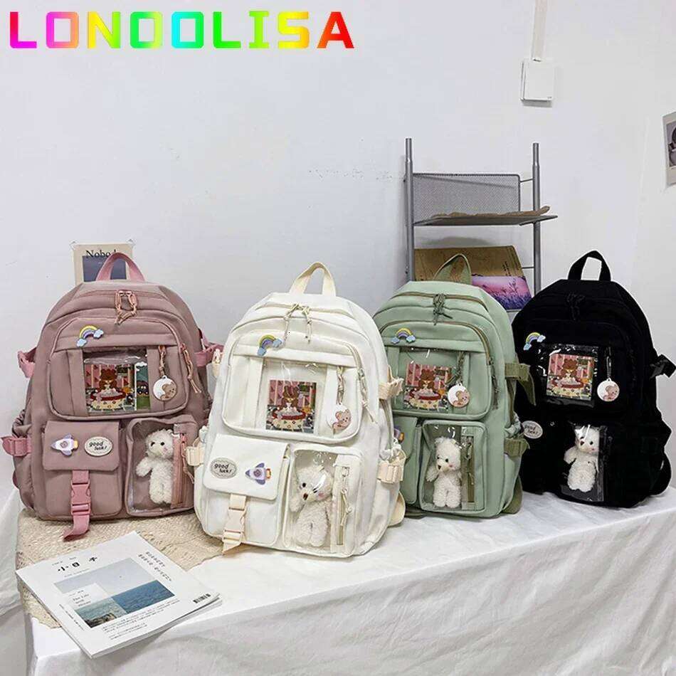 Cute Women Backpack Waterproof Multi-Pocket Nylon School Bagpacks for Student Female Girls Kawaii Laptop Book Pack Mochilas Z260202