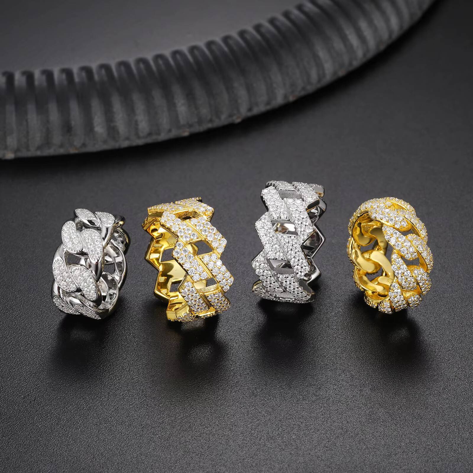 Pass Diamond Tester VVS Moissanite Cuban Ring Mens Wholesale Price Gold Plated 925 Sterling Silver Jewelry Ring for Men