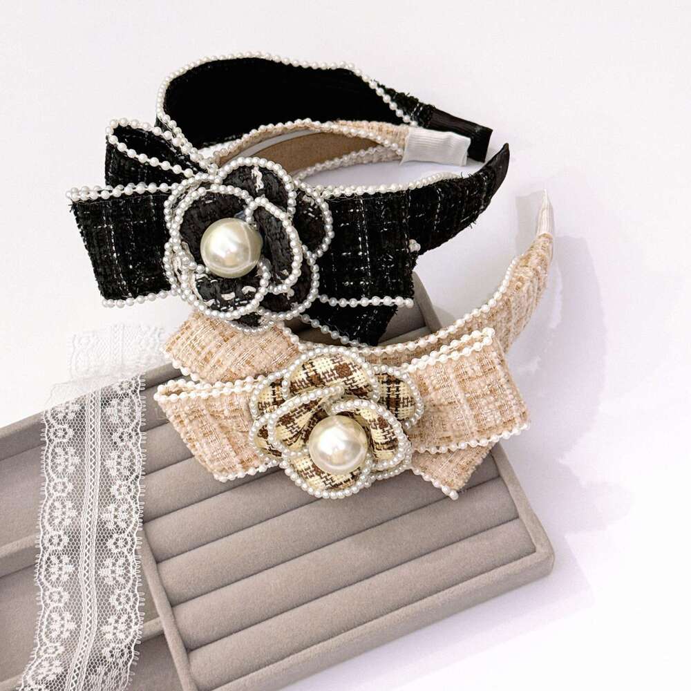 French Pearl Camellia Bow Hairband Style Elegant Korean High-end Headband Hair Accessory