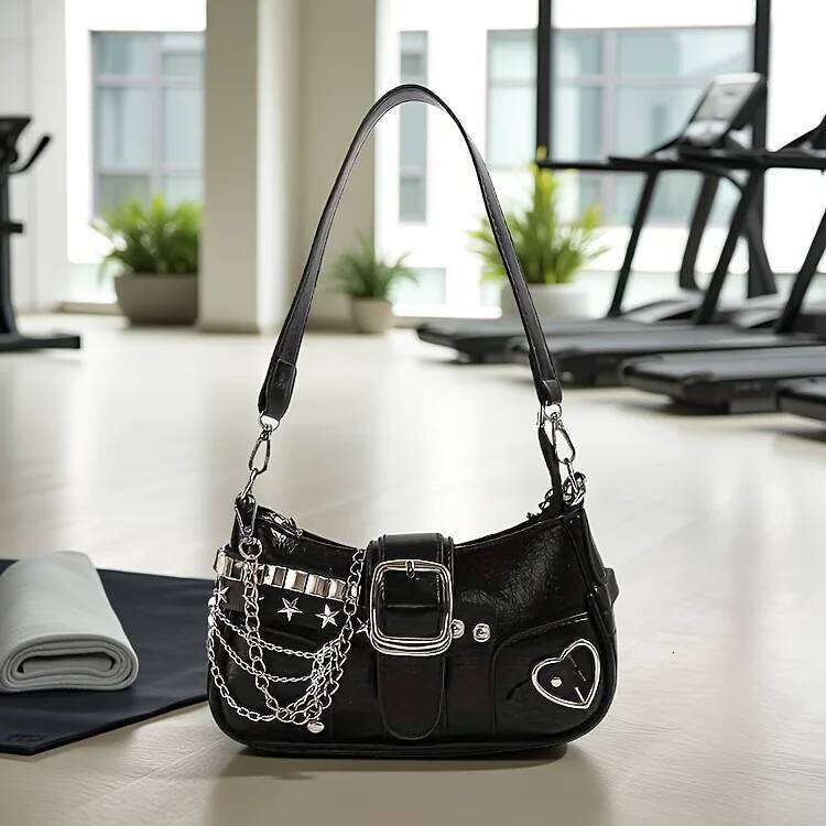 Y2k Women's Korean Style Shoulder Bag with Detachable Chain Strap Star Accents Zipper, PU Crossbody Bag, Versatile Travel Purse C260204