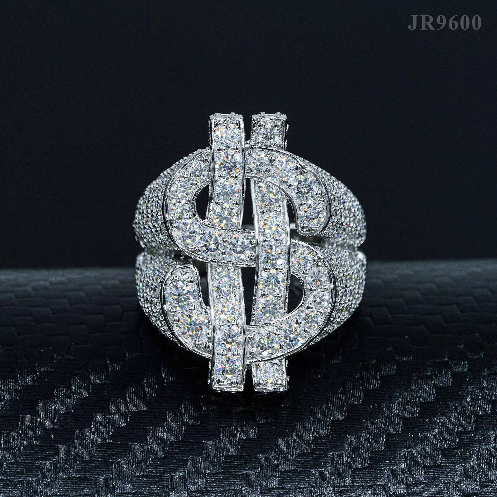 Original 925 Sterling Silver Jewelry US Dollars Hip Hop Moissanite Diamond Ring for Women Men