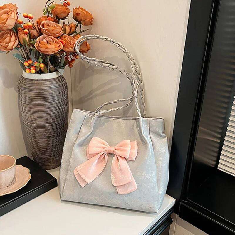 Fashion Girls Bowknot Shoulder Bag Solid Color Ballet Style Tote bag Braid Strap Underarm Bags handbags sacs C260204