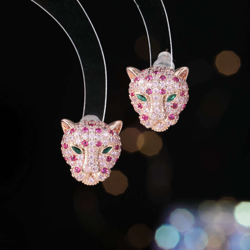 Fashionable and Unique Creative Cute Small Animal Micro Inlaid Zircon S925 Silver Needle Leopard Stud Earrings