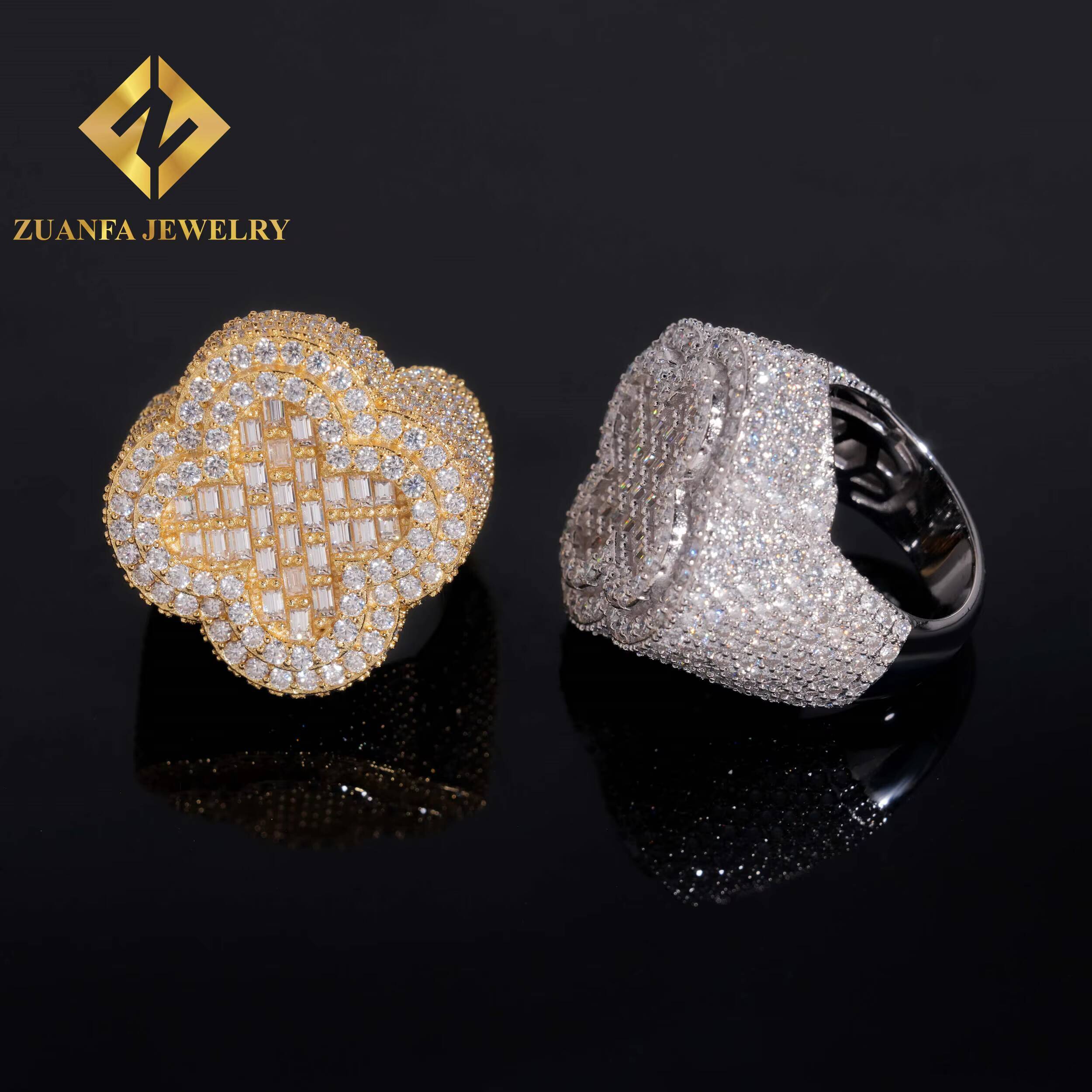 GRA Certificated Fully Iced Out Diamond Hip Hop Rings 925 Silver Gold Plated Moissanite Cross Ring Custom Rings for Men