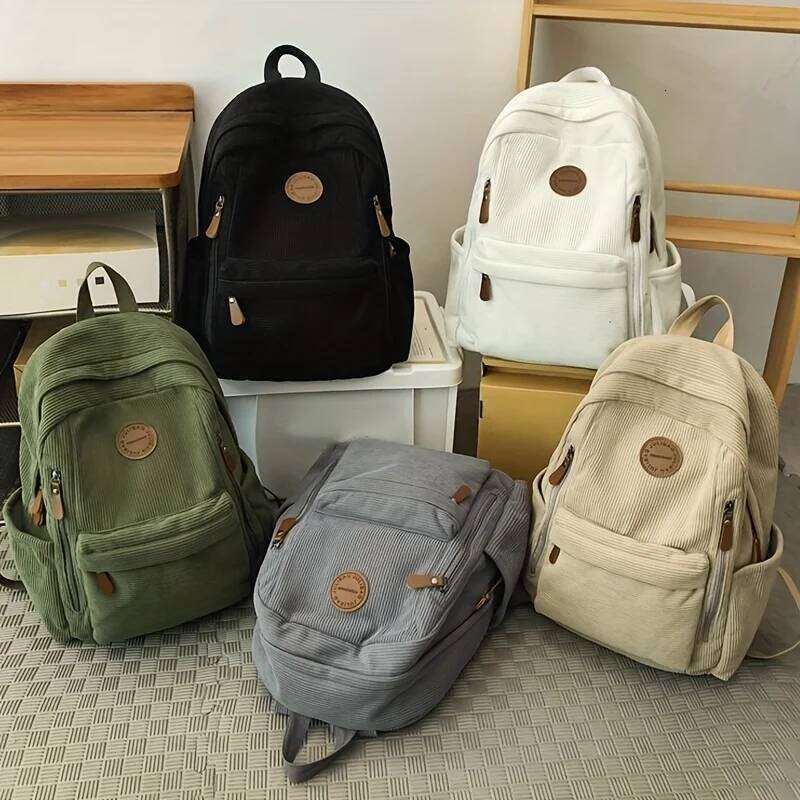 Women's Olive Green Corduroy Backpack Large Capacity Backpacks Casual Daypack Work Travel Ideal Gift for Students School Z260202