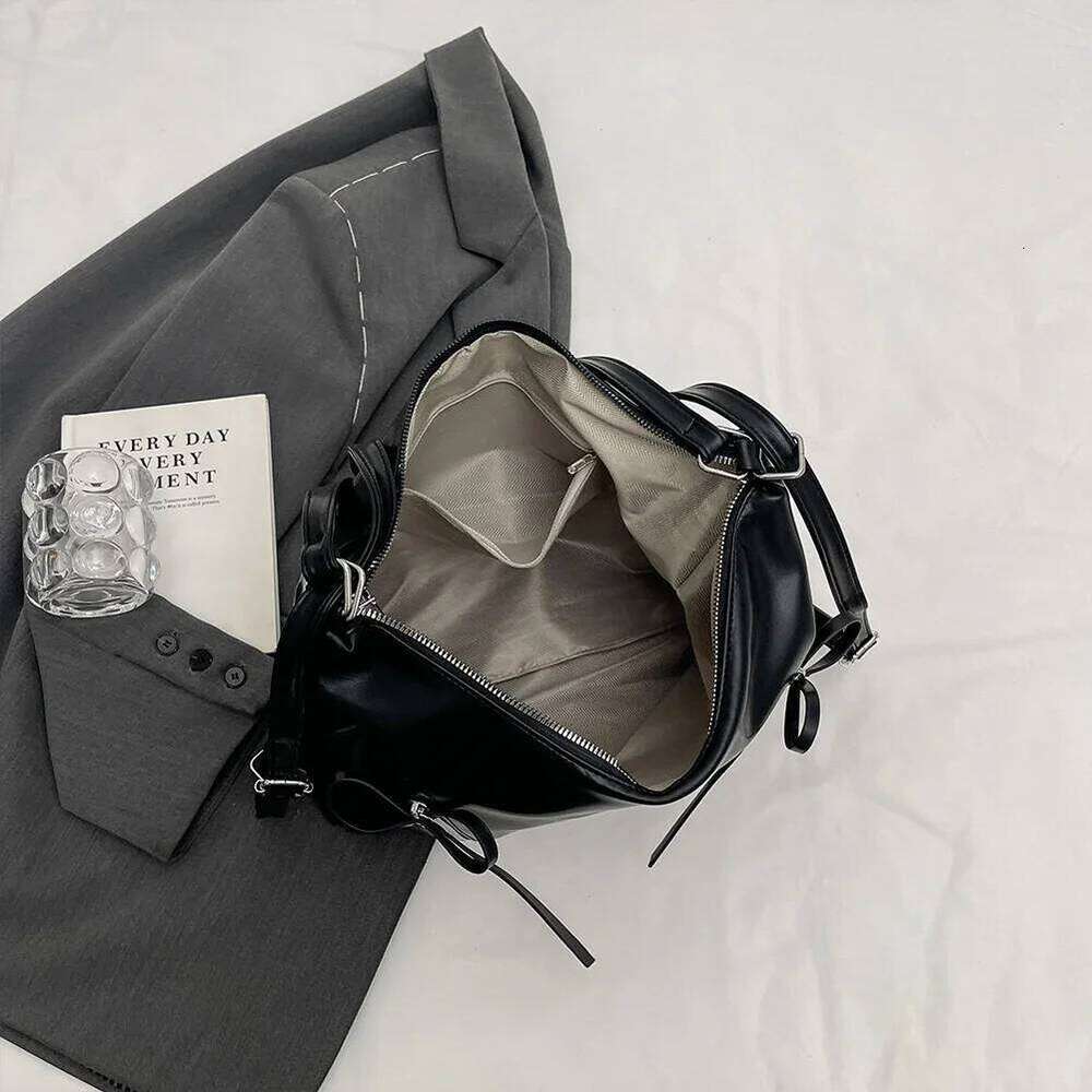Cute Bow Underarm PU Leather Designer Tote Bag Solid Color Casual Daypack with Zipper Satchel Purse for Women C260204
