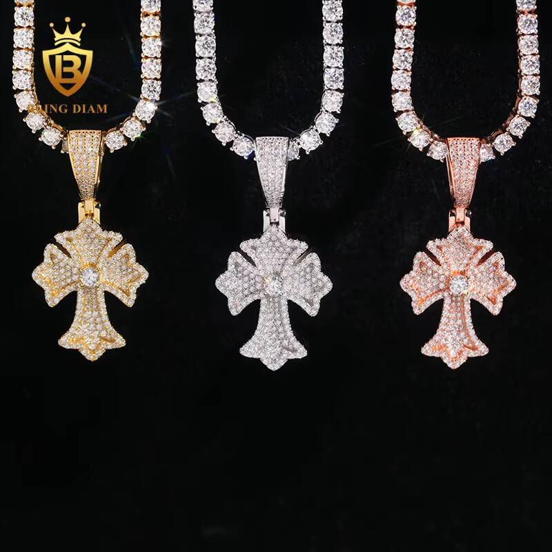 New Fashion GRA Certified Pass Diamond Tester Hip Hop Jewelry 925 Sterling Silver Iced Out VVS Moissanite Cross Pendant