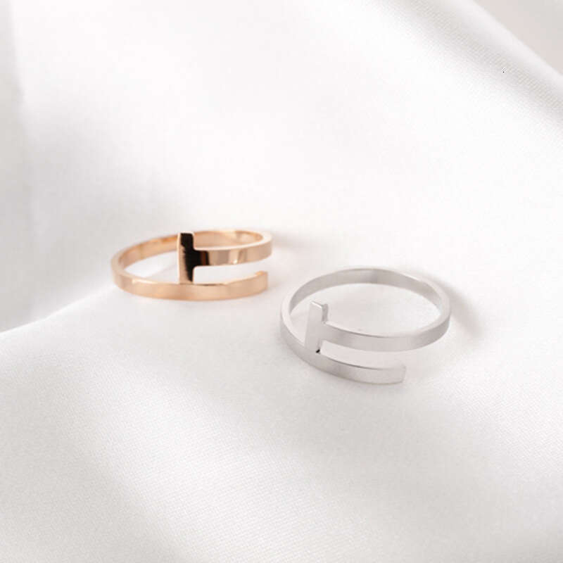T Letter Adjustable Stainless Rose Gold Titanium Steel Ring Open Rin Unisex Jewelry