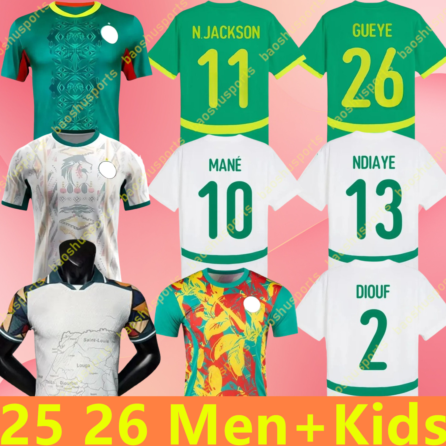 Senegal 26 27 Soccer Jerseys 2026 2027 National Team SARR P.M.SARR N.JACKSON DIALLO SABALY NDIAYE MANE KOULIBALY DIATTA Top Kid Kit Football Shirts world cup 2026 Jersey