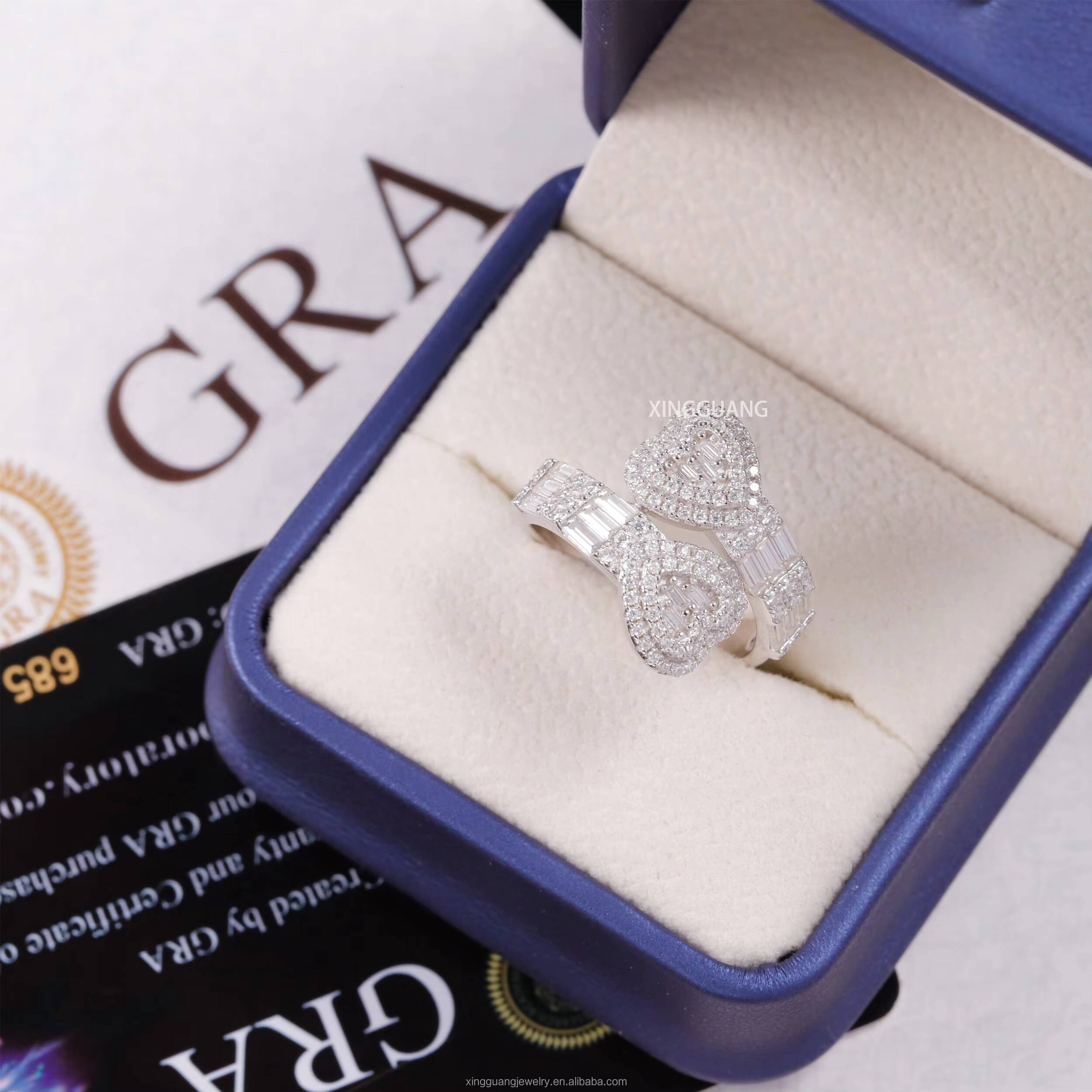 Drop Shipping Hot Sale Heart Shape Ring 925 Sterling Silver D/VVS Moissanite Diamond Hip Hop Ring for Men