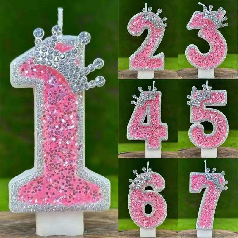 New handicraft Creative 0-9 Pink Number crown Birthday candle With Drip-Prevention Tray Party Anniversary Cake Decoration S260204