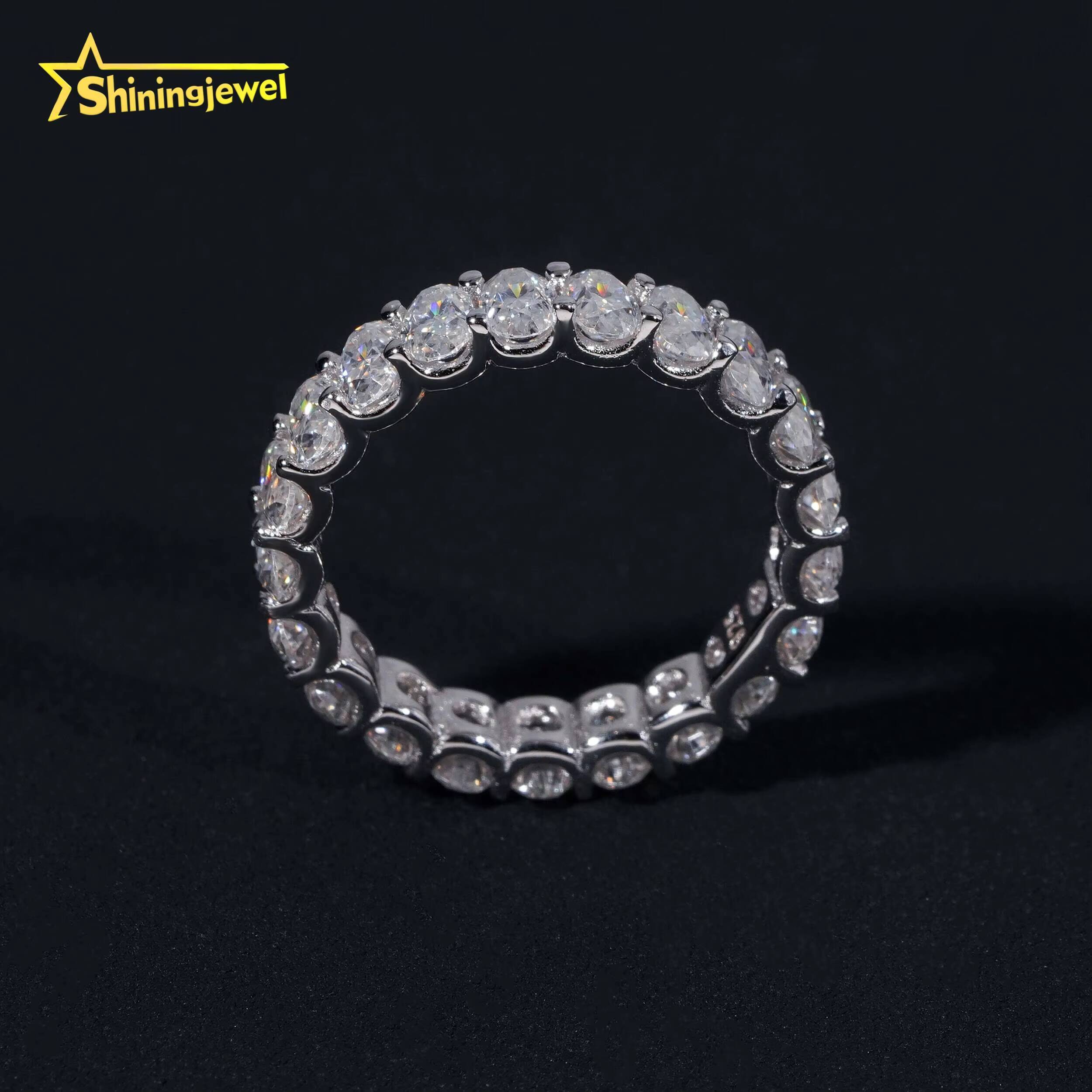 Band Oval Cut Wedding Ring 35mm Moissanite VVS Pass Diamond Test 925 Sliver Gold Plated Engagement Rings Fast Shipping