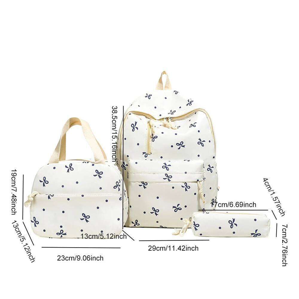 3Pcs/Set Bow Print School Bag with Handbag and Pencil Case Student Rucksack for Girl Women Travel Z260204