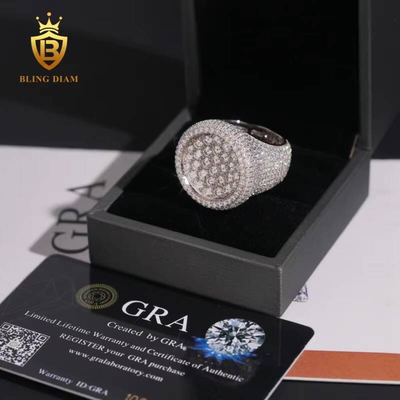 Hip Hop Jewelry S925 Sterling Silver Ice Out Vvs Moissanite Pass Diamond Tester Round Rings Trendy for Men