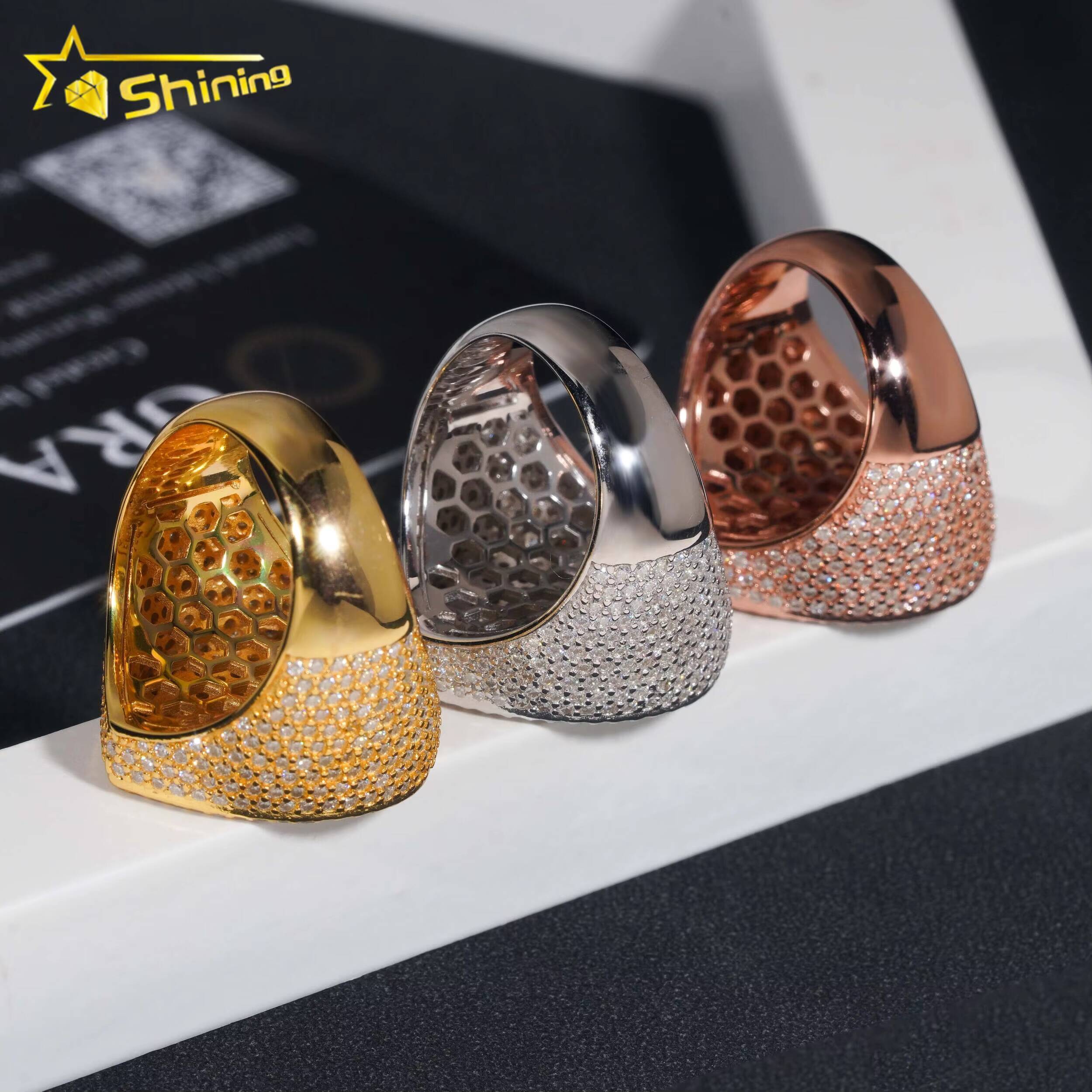 GRA Certificate 925 Sterling Silver Gold Plated Hip Hop Jewelry New Style Baguette VVS Diamond Moissanite Hip Hop Ring