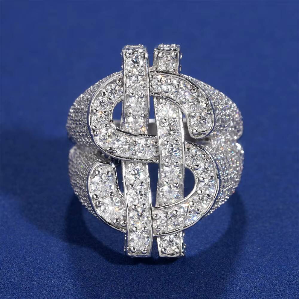 Original 925 Sterling Silver Jewelry US Dollars Hip Hop Moissanite Diamond Ring for Women Men