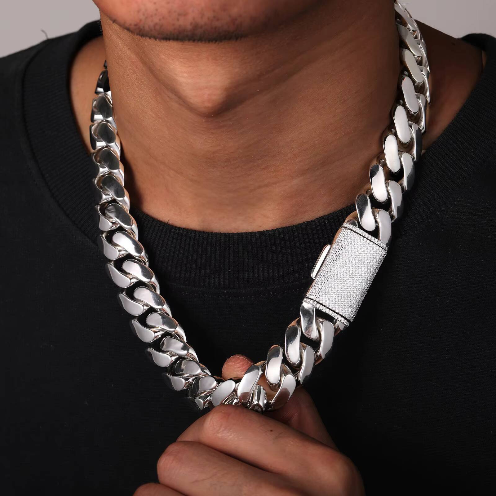 High Quality 10mm-22mm 925 Sterling Silver VVS Moissanite Diamond Miami Hip Hop Jewelry Men's Necklace