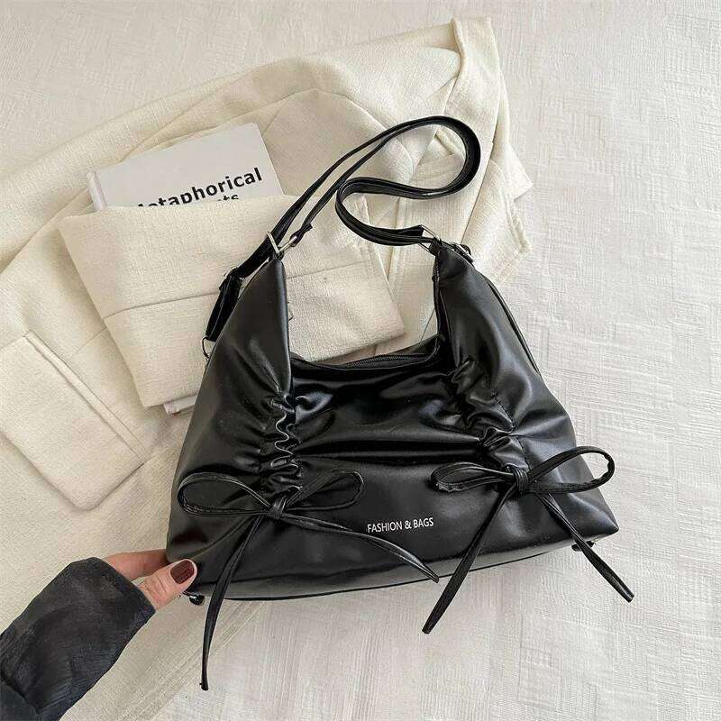 Pleated Bow Commuter Tote Women's daily commuting bag Versatile Commute Underarm Bag Solid Color Female Handbags Purse C260204