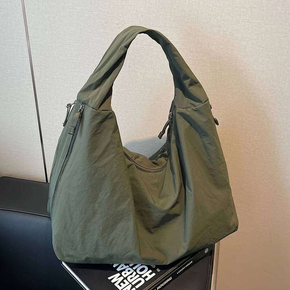 Chic Solid Color Nylon Tote Bag with Multiple Zipper Pockets, Large Capacity Casual Shoulder Bags for College, Work, Everyday Us C260204