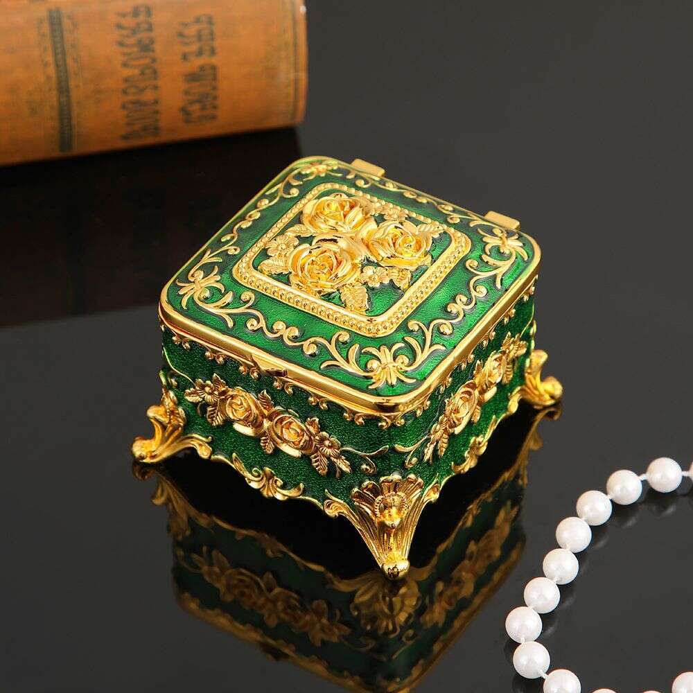 European Retro Metal Exquisite Enamel Necklace Storage Niche Light Luxury Princess Jewelry Box