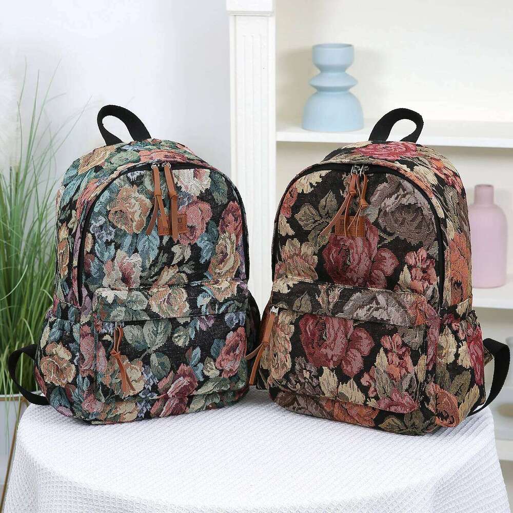 Thickened Embroidered Fabric Floral Pattern Travel Backpack Ladies Large Capacity Shoulder School Luggage Storage Bag Z260202