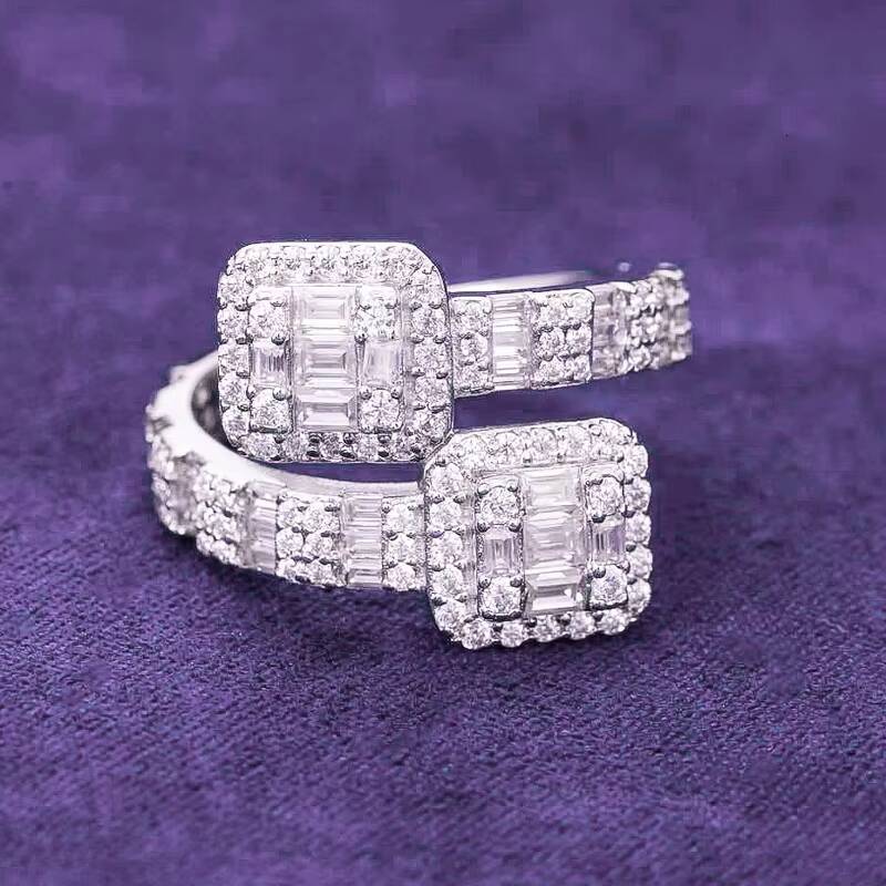 Hip Hop Mens Womens 925 Sterling Silver VVS Moissanite Cluster Split Shank Baguette Ring Fine Jewelry Passed Diamond Tester